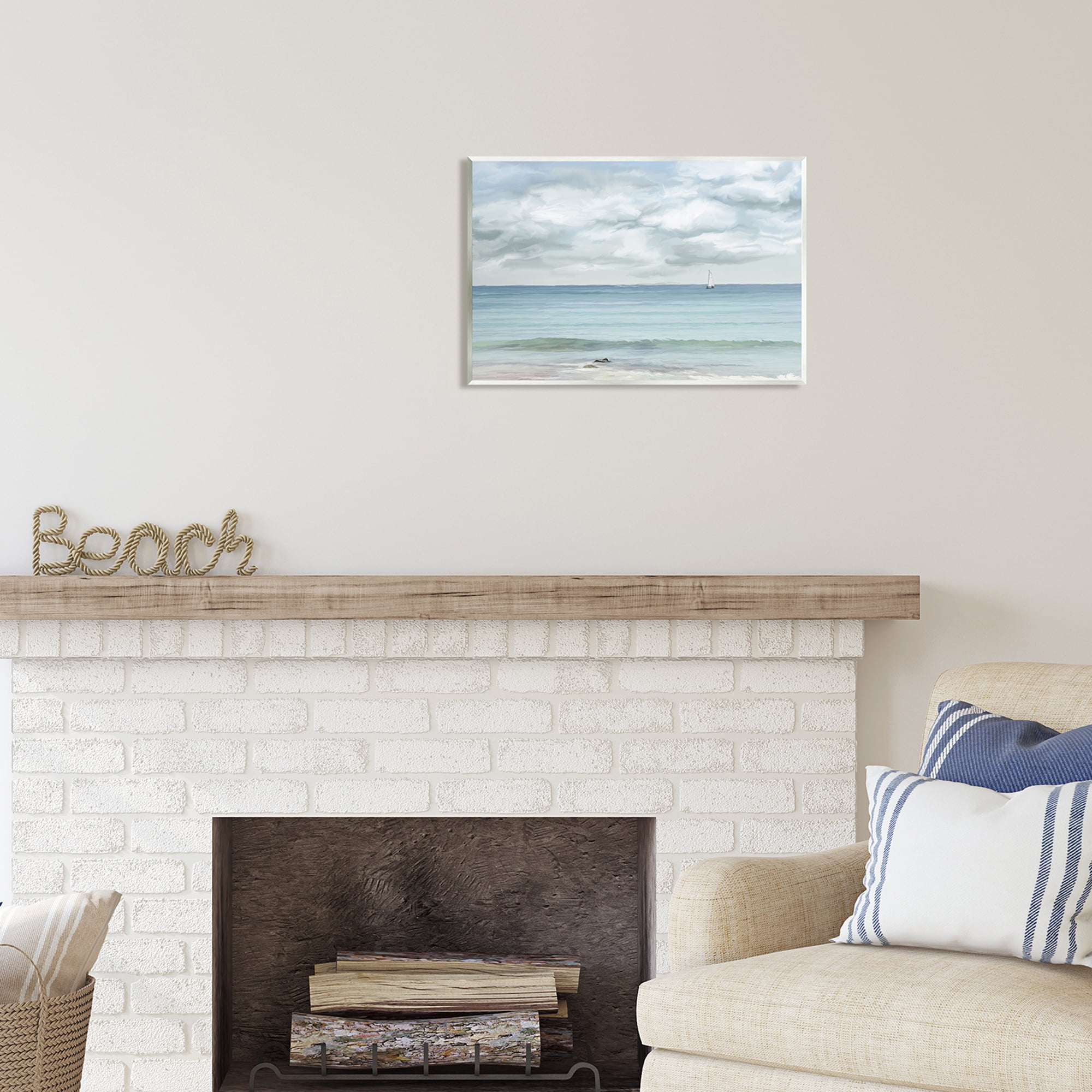Stupell Industries Distant Sailboat Cloudy Shore Landscape Painting Unframed Art Print Wall Art, 19 x 13