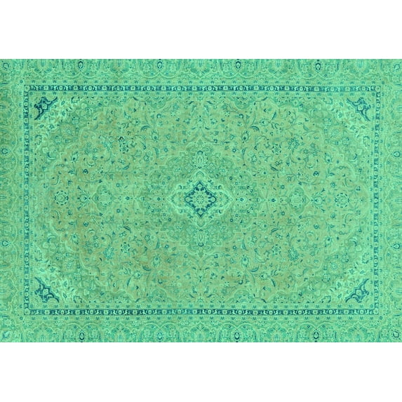 Ahgly Company Machine Washable Indoor Rectangle Abstract Turquoise Blue Modern Area Rugs, 4' x 6'