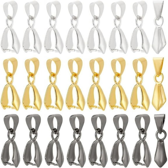 60pcs 3 Colors Brass Pinch Bails Pinch Clip Bail Clasp Dangle Charm Bead Pendant Connector Findings for Pendants Necklace Jewelry DIY Craft Making 1 Box