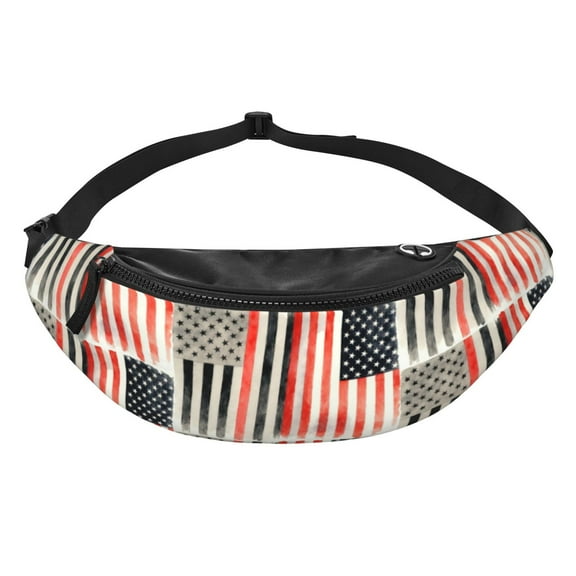 Men Women Thin Red America Line Flag Fanny Pack Crossbody Waist Belt Bag Easy Carry Any Phone Wallet