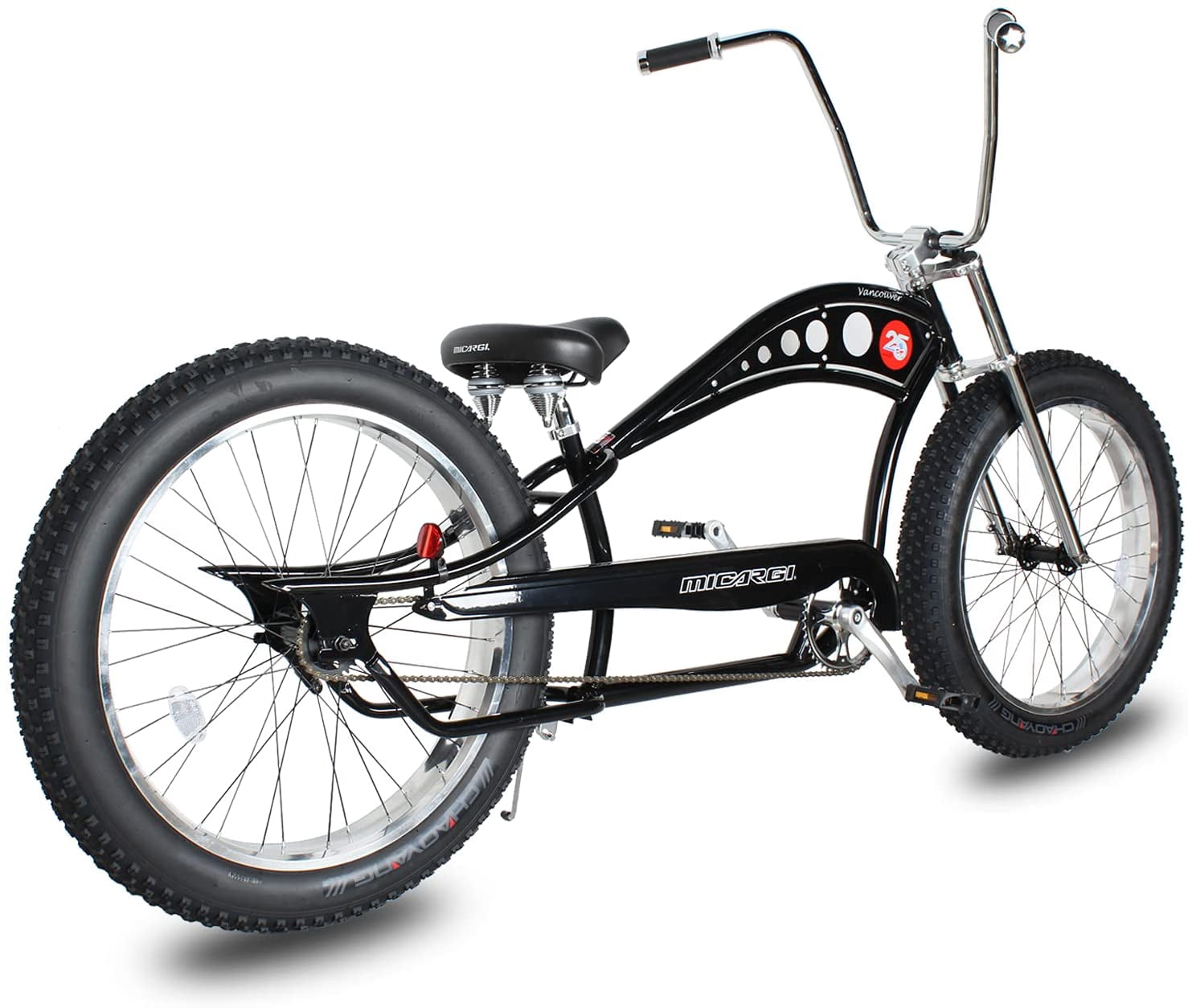 WonderWheels 26" Stretch Cruiser Coaster Brake Triple Tree Fork, Handlebars Hi-rise, Alloy Polish Rims. 26x3.0 26H Black Tire - Black