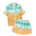 thumbnail image 3 of Hiiyo Girls Pajamas Ice-Cream Print Short Sleeve Button Shirt Shorts Sleepwear Set, 3 of 3