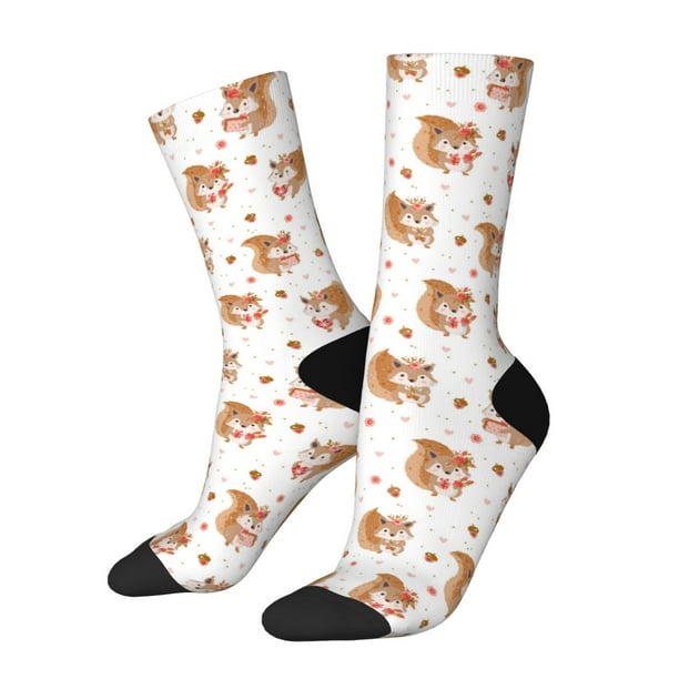 Fotbe Squirrel And Rose Calcetas Largas con Estampado para Hombre y Mujer – Calcetas de Compresión Transpirables y Elásticas, Viajar y Uso Diario Talla 5-11