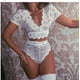 thumbnail image 1 of VISgogo, 2 uds., lencería de encaje para mujer, Babydoll, escote en V profundo, manga corta, Top corto transparente + pantalones cortos de cintura alta VISgogo moda, 1 of 4