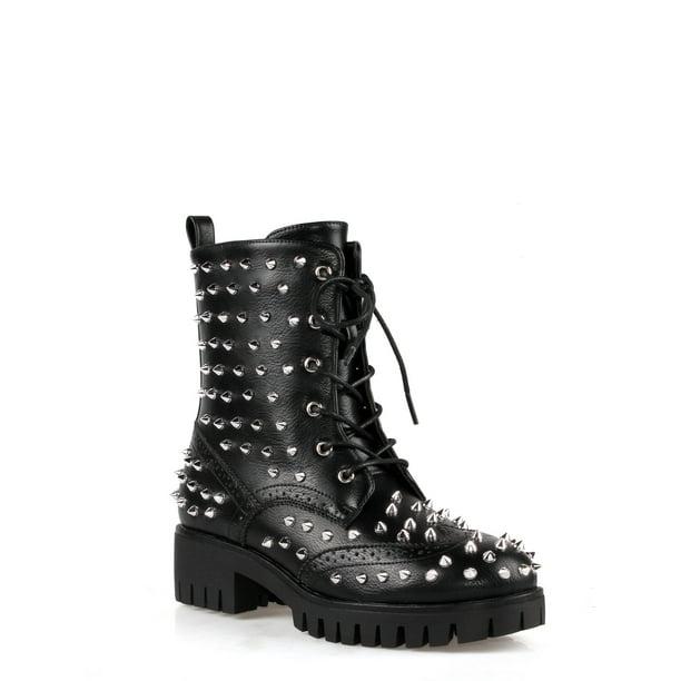 Ochotoros Spiky Women's Combat Boots in Black - Walmart.com
