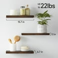 thumbnail image 4 of BAYKA Floating Shelves for Wall – Bathroom Shelves Rustic Wood with Metal Brackets for Bathroom, Bedroom, Kitchen, or Living Room Decor – Rustic Brown, 3 Set, Sturdy Storage with 22lb Capacity, 4 of 10