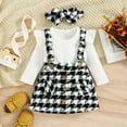 thumbnail image 5 of Odeerbi Girls Bib Overall Dress Baby Clothes Infant Strip Cotton Open Button Top With Plaid Skirt Butterfly Knot Hairband Three Piece Set Black, 5 of 9
