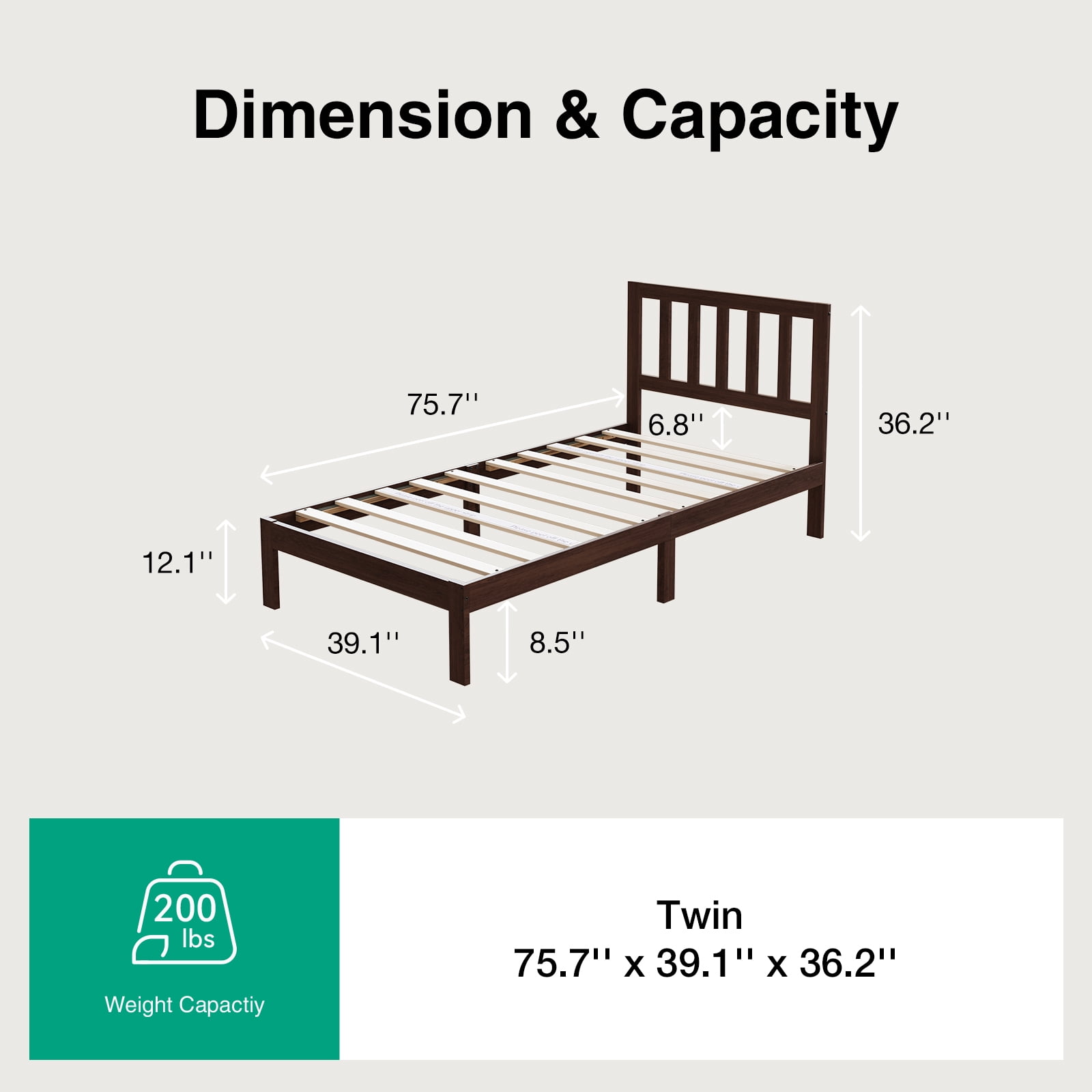 Novilla 12 Inch Twin Size Bed Frame Solid Wooden Twin Bed Frames with Headboard Wooden Classic Bed Frame Foundation, No Box Spring Needed, Easy Assembly, Walnut