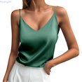 thumbnail image 2 of Huanglei Womens's Basic vest Spaghetti Strap V Neck Relaxed Fit Satin Going Out Basic Camisole (Green, Large), 2 of 6