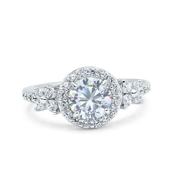 Simulated Cubic Zirconia Size-5 Halo Art Deco Wedding Engagement Bridal Ring 925 Sterling Silver