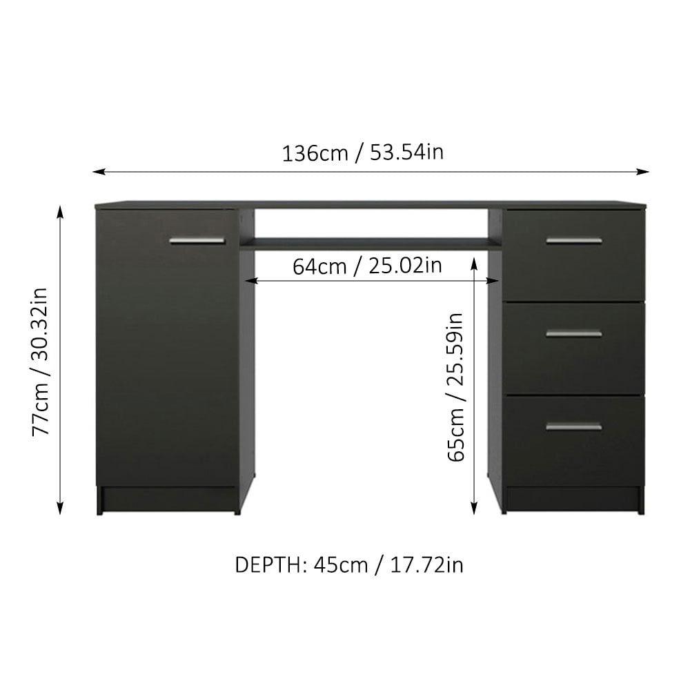 Madesa Computer Desk with 3 Drawers, 1 Door and 1 Storage Shelf, Wood  Writing Home Office Workstation, Office Desk with Drawers - 30” H x 18” D x  53”