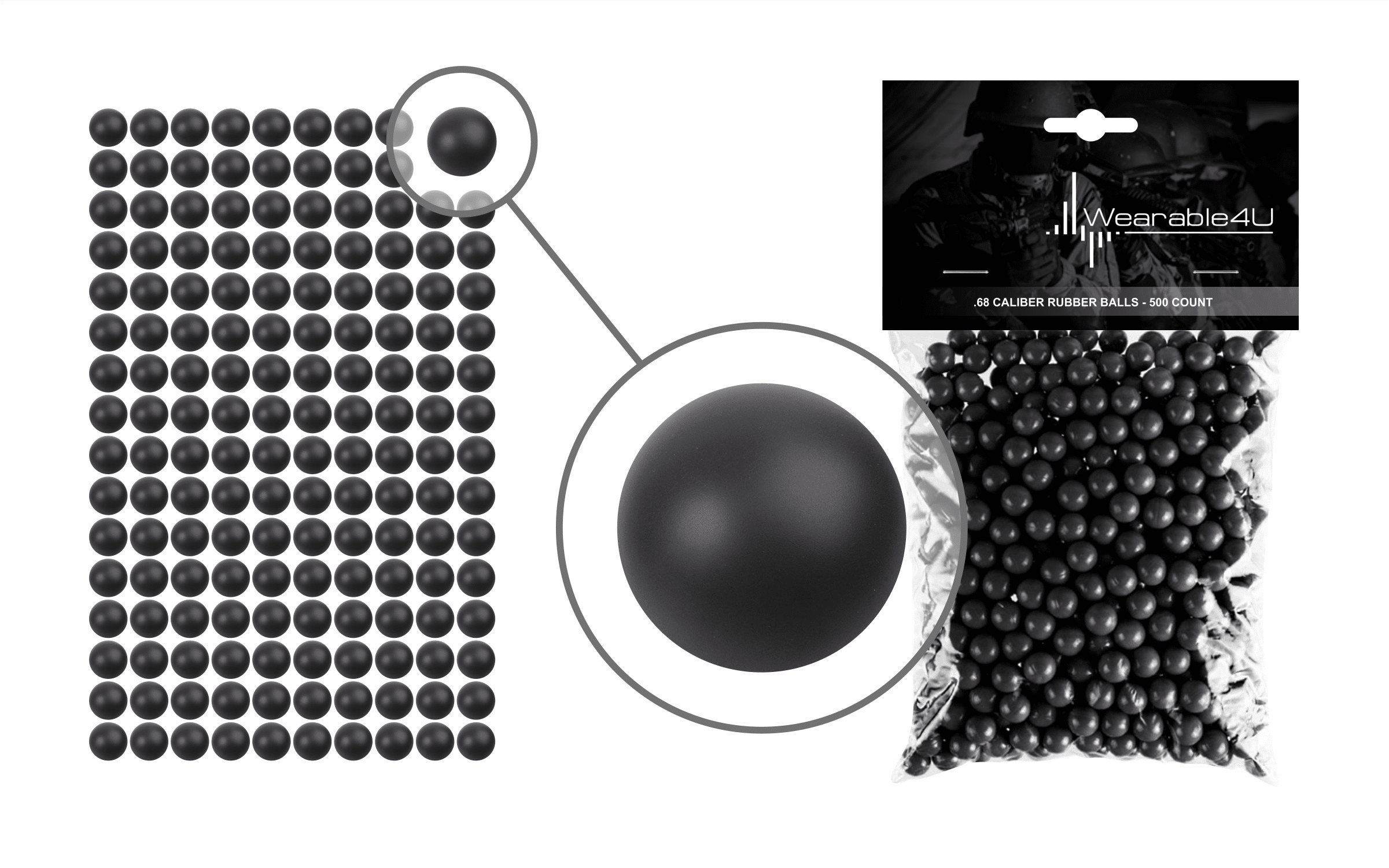 black Sure Shots 68 Cal Rubber Reusable Training Paintballs 