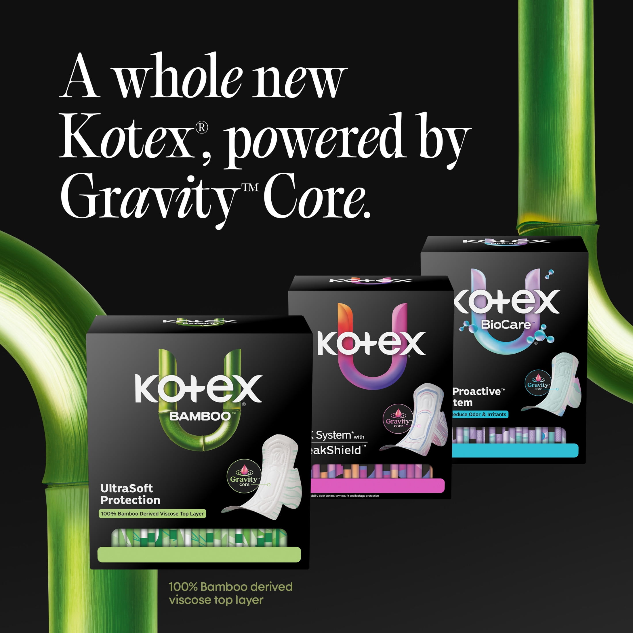 Kotex Bamboo Ultra Thin Overnight Pads with Wings, 24 Count
