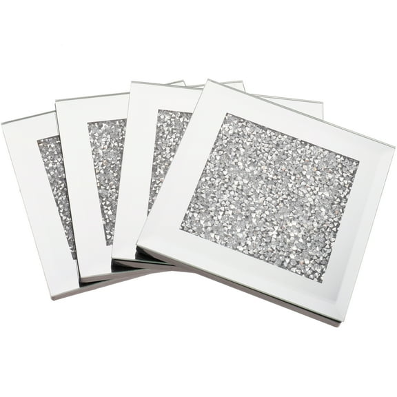 Hemoton 4pcs Home Restaurant Bar Glass Coasters Rhinestone Coasters Exquisite Coasters