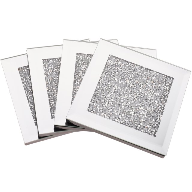 4pcs Home Restaurant Bar Glass Coasters Rhinestone Coasters Exquisite Coasters