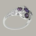 thumbnail image 4 of LBG British Made Traditional Solid 10k White Gold Ring with Natural Amethyst & Cubic Zirconia Womens Statement Ring - 33 size options - Size 4.25, 4 of 7