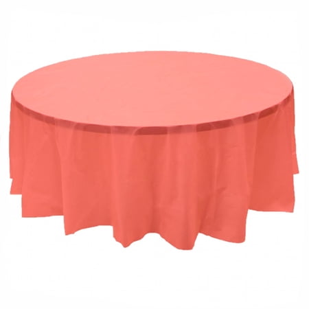 2 Plastic Round Tablecloths 84 Diameter Table Cover - Coral