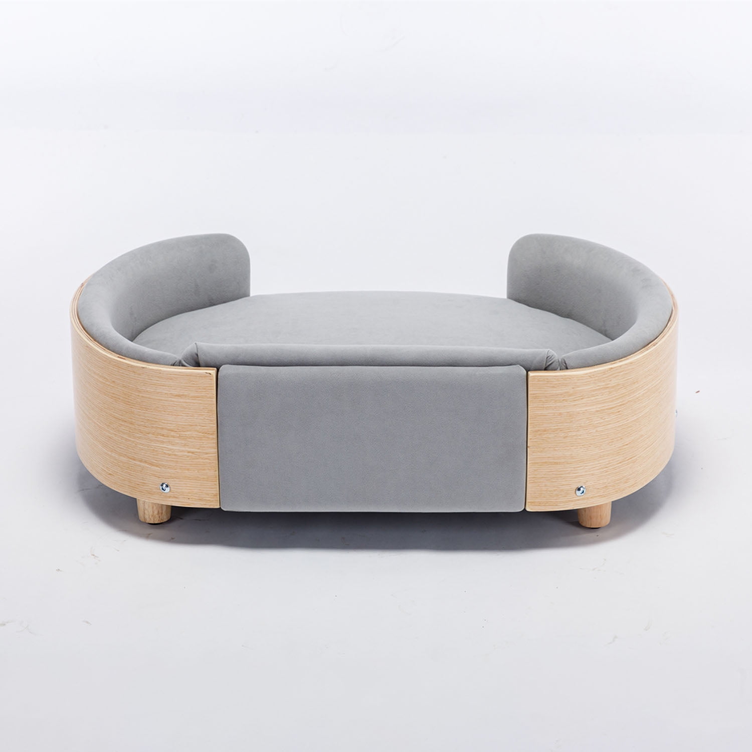Pefilos 30" Elevated Dog Bed with Velvet Cushion, Scandinavian Style Pet Sofa with Solid Wood legs and Bent Wood Back, Gray M Pefilos 30" Elevated Dog Bed with Velvet Cushion, Scandinavian Style Pet Sofa with Solid Wood legs and Bent Wood Back, Gray M