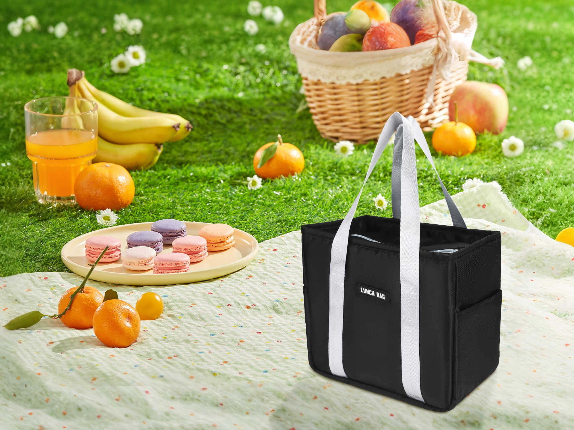 Unique Bargains Insulated Lunch Bag for Women and Men for Work Office Black