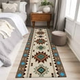 thumbnail image 5 of Runner Rugs 2x6 Ft, Boho Southwest Non Slip Area Rugs for Kitchen Bedroom Entryway, Farmhouse Aztec Tribe Brown Blue Plaid Washable Carpet Runner Rug Floor Mats for Bedroom Home Decor, 5 of 9