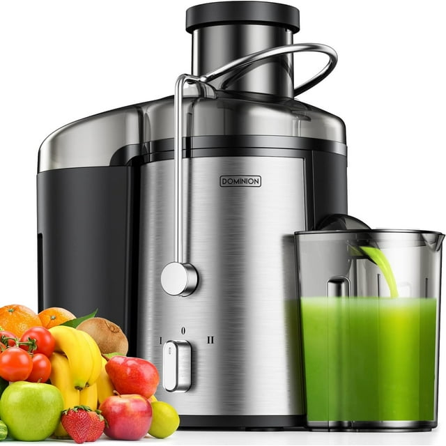 Exprimidor Dominion de 600 W boca ancha 3 pulgadas para frutas y verduras enteras extractor centrífugo de jugo acero inoxidable BPA