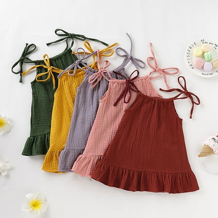 

MyBeauty Children Dress Sling Cool Solid Sleeveless Middle Length Girl Dress for Holiday Purple 120 cm