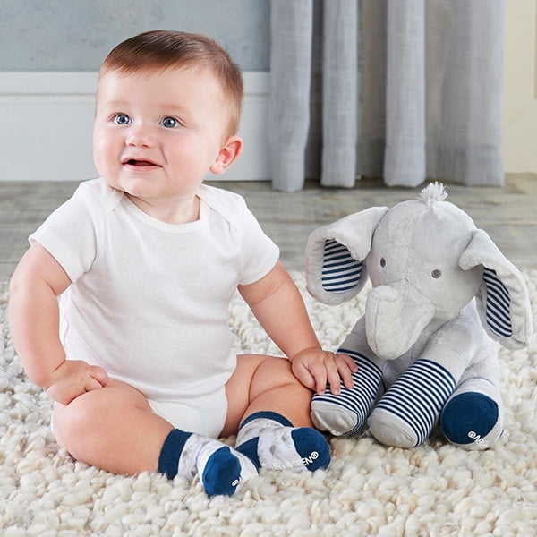 Baby Aspen Louie The Elephant Plush Plus with Socks for Baby ababy BA15181BL 