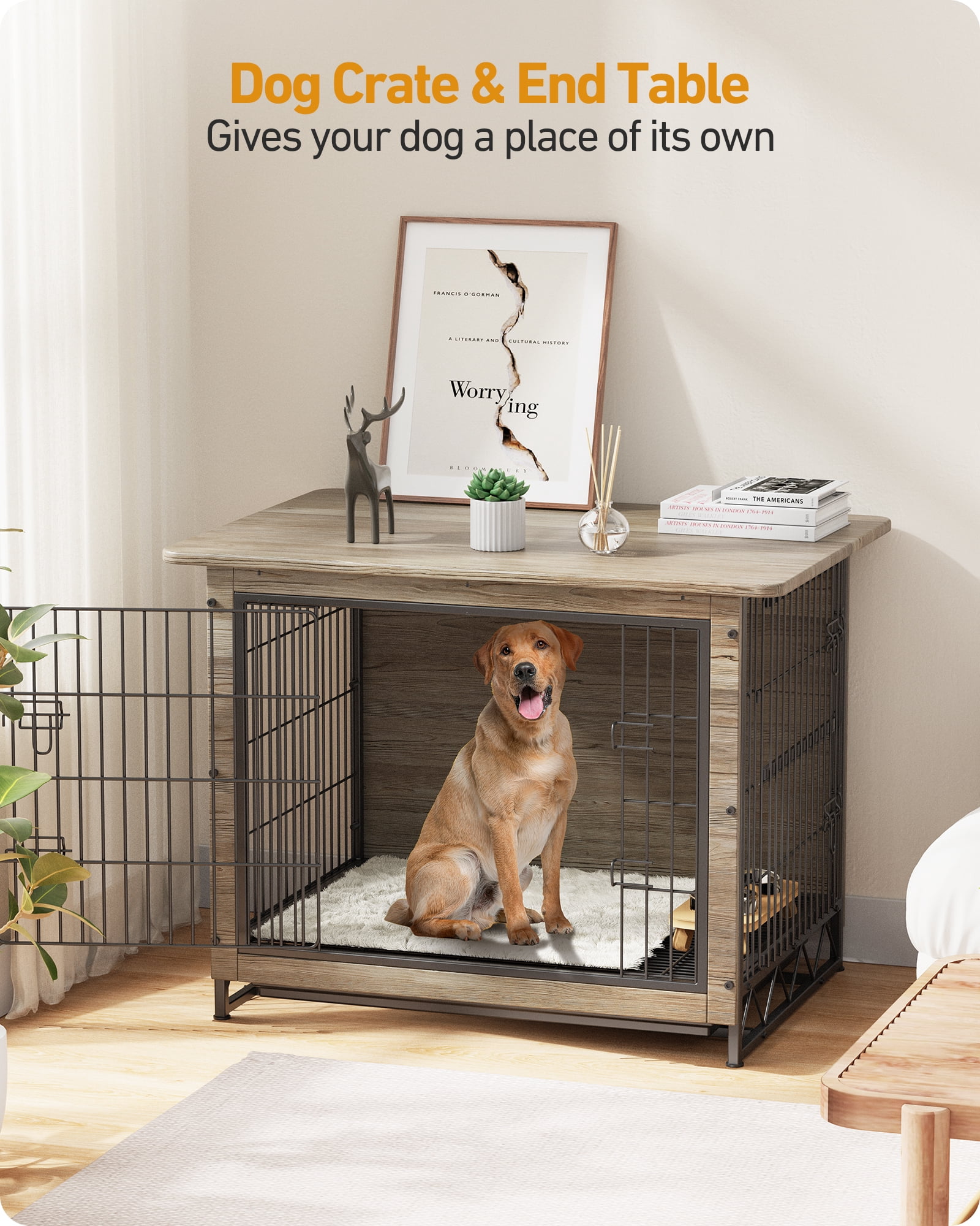 MAVINEX Extra Large Dog Crate Furniture Style 42"L x 29"H, Wooden with Double Doors Removable Tray