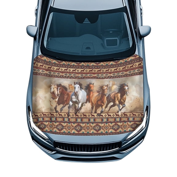 Pzuqiu Horse Elastic Fabric Car Hood Cover Swimsuit Fabric Car Hood Bonnet Protector, Car Hood Cover Protector UV Resistant for Trucks Van Pickup