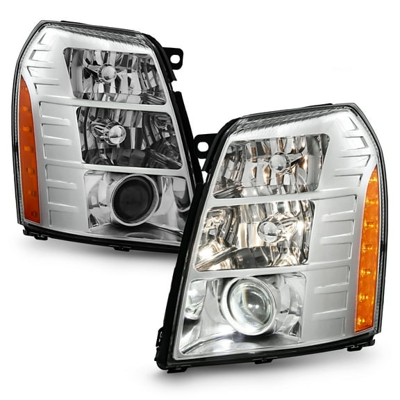 AKKON - Fits 2007-2014 CADILLAC Escalade ESV 07-13 EXT [HID/Xenon Ballast] Projector Chrome Headlights Driver Passenger