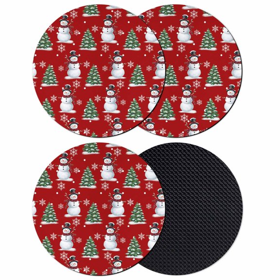 Red Christmas Snowman Coasters Set of 4, Absorbent Coasters for Drinks, Winter Snowflakes Xmas Tree Forest Coaster for Desk Coffee Table Protection, Home Decor House Warming Gifts 4"