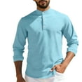 thumbnail image 2 of Aobny Waffle T-Shirts for Man Button Up Plain T-Shirt Big & Tall High Neck Long Sleeve Mens T-Shirts,Light Blue,M, 2 of 9