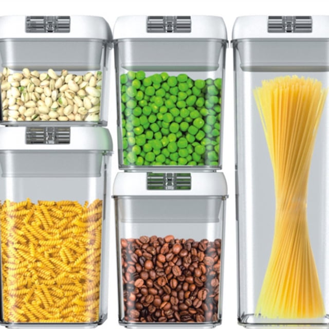 BeesClover Ensemble de 5 Récipients de Stockage Alimentaire avec Stylo de Marquage, Papier d'Étiquette, Cuillère Doseuse Résistant aux Chocs Hermétique Transparent Durable pour Cuisine, Salle à Manger