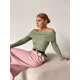 thumbnail image 3 of Wolfeel, camiseta de punto de lana para mujer, corte entallado, manga larga, suéter básico elegante con hombros descubiertos para otoño e invierno, jerséis de calle, 3 of 4