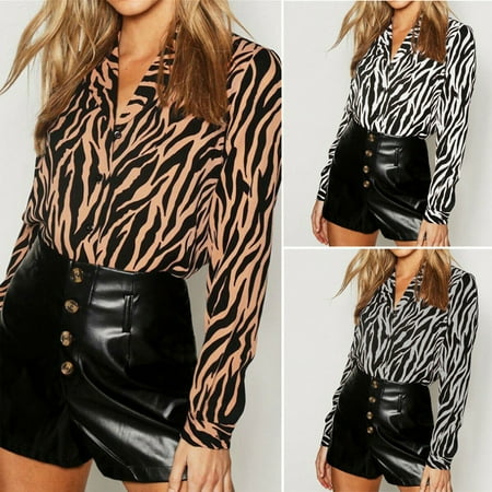Zebra Triangle Top - Multitrust Women's New Women Shirt Zebra Print Long Sleeve Tops Ladies Loose Chiffon Blouse 6-14