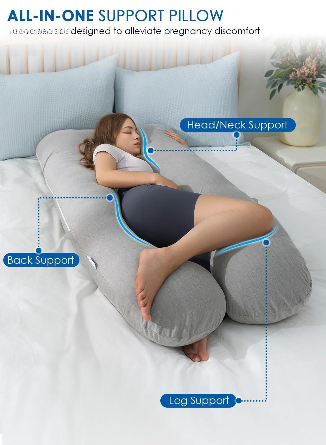 Pillows  Maternity Pillow For Sleeping 55in U Shaped Body Support With Removable Silky Cover Gray