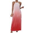 thumbnail image 6 of ZZwxWA Womens Summer Halter Neck Maxi Dress Sleeveless Pleated Flowy Long Dress Causal Travel Vacation Beach Sundress Gradient Color Cold Shoulder Ladies Sundress, 6 of 6