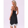 thumbnail image 4 of DARING DIVA Women's Satin Lace Trim Spaghetti Straps Camisole Nightshirt S Black, 4 of 7