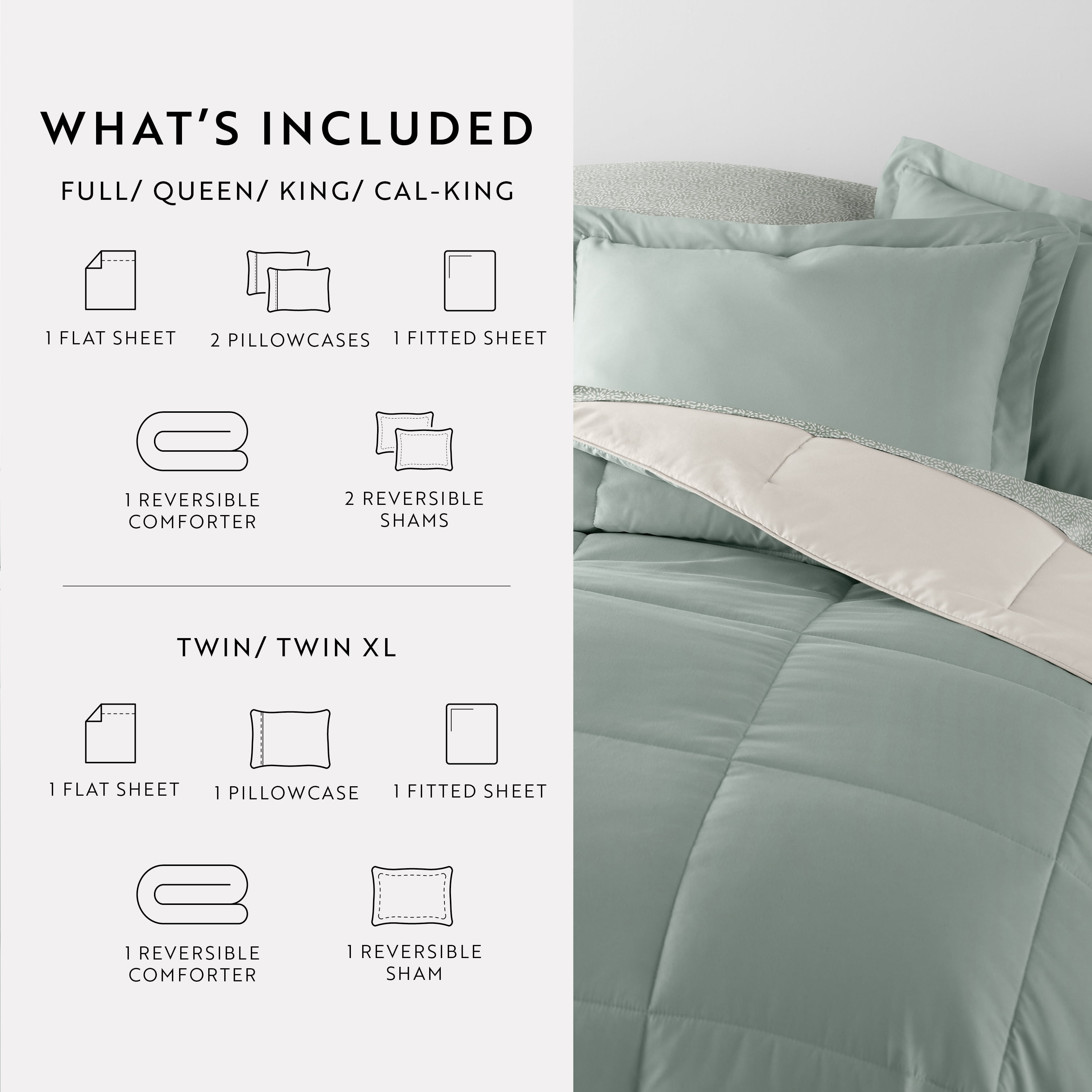 Noble Linens 7 Piece Bedding Bundle, Reversible Comforter and Patterned Sheet Set, Full