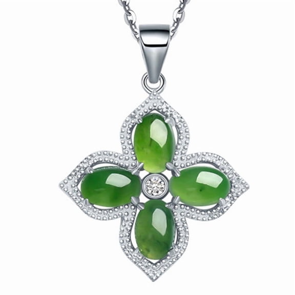 Four-Leaf Clover Lucky Pendant Necklace Sterling Silver Cubic Zirconia 4-Petal Flower Charm Chain