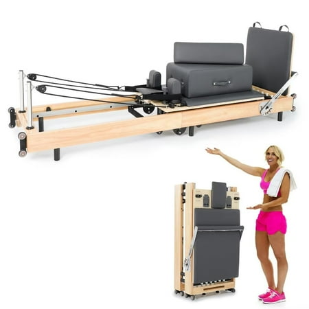 Docred Pilates Reformer Machine, Wood Premium Foldable Pilates Machine & Equipment with Reformer Box, Jump Board for Home Workouts and Body Exercises,Suits for Studio Gym Yoga,Durable and Quiet