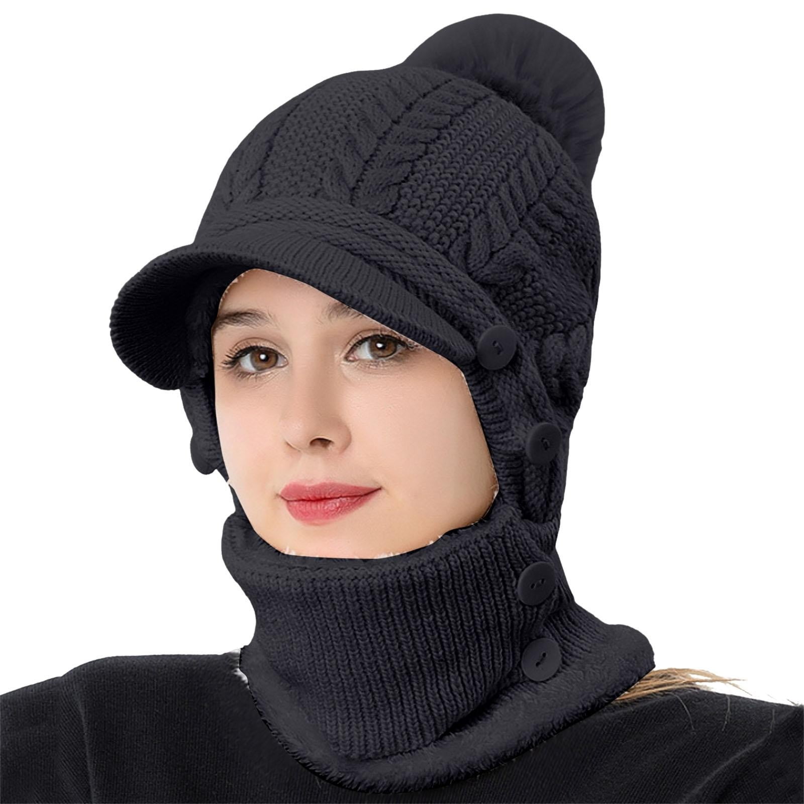 Tanhomme Fleece Ski Covers Winter Face-Cover Windproof Hooded Scarf Cold Weather Hat Neck Warmer Winter Women's Knitted Pullover Ear Warm Cold Dome Pullover Hat