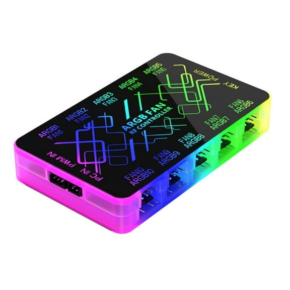 12V/4Pin PWM 5V/3Pin Argb Fan Hub Splitter with Magnetic Base for PC Case Fan with Remote SATA Power Supply Interfaces