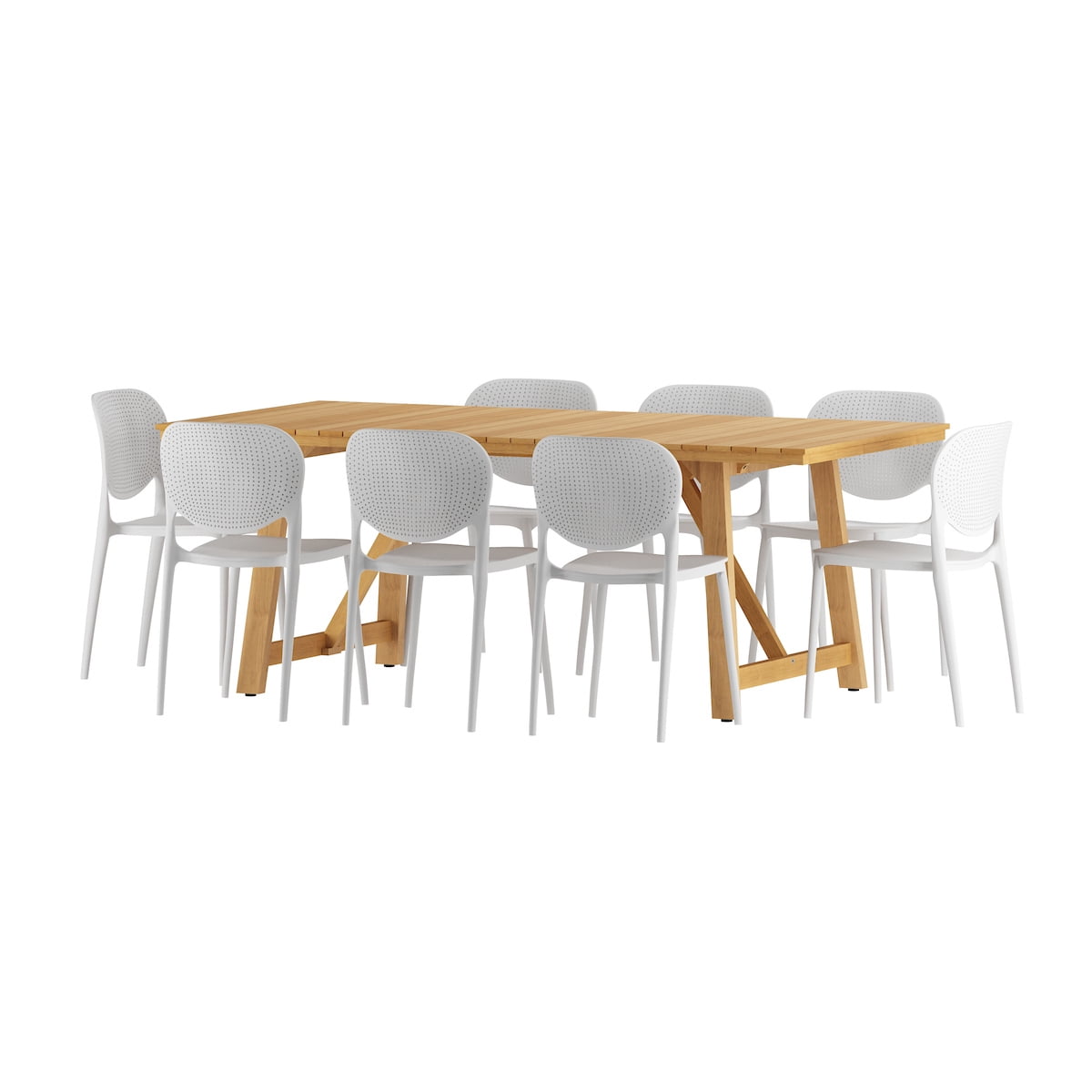 Amazonia Dalai 9- Piece Teak Wood Outdoor Dining Set White