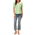 thumbnail image 2 of MODA NOVA Junior's Peter Pan Collar Shirt Contrast Color Half Sleeve Button Down Blouse Green S, 2 of 5