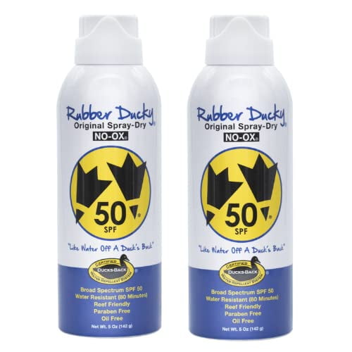 Rubber Ducky SPF 50 Original Spray-Dry Sunscreen for Face and Body, Oil-Free, Oxybenzone-Free, Octinoxate-Free (NO-OX) Reef-Safe - 2 Pack of 5 Ounce Spray Cans