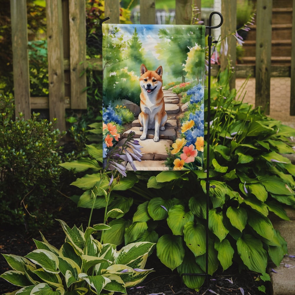 Shiba Inu Spring Path Garden Flag 11.25 in x 15.5 in