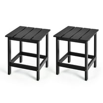 Costway 2 PCS Patio 15'' End Side Coffee Table Square Wooden Slat Deck Black