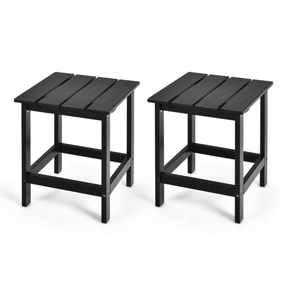 Costway 2 PCS Patio 15'' End Side Coffee Table Square Wooden Slat Deck Black
