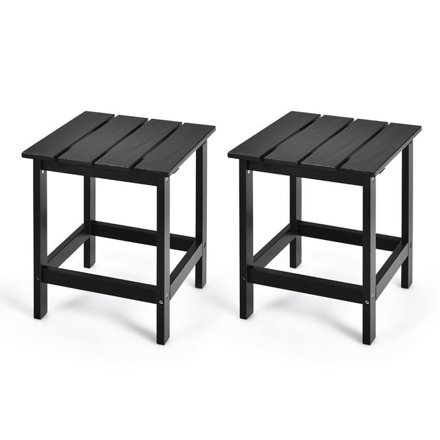 Costway 2 PCS Patio 15" End Side Coffee Table Square Wooden Slat Deck Black